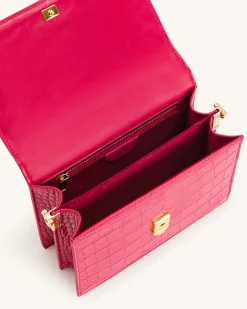 Mini Flap Crossbody - Magenta Croc