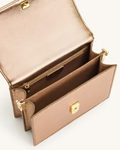 Mini Flap Metallic Crossbody - Ancient Gold Lizard