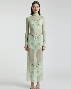 Moth Sheer Mesh Gown - Green/Beige