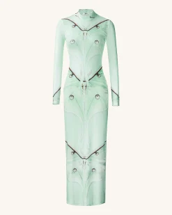 Moth Sheer Mesh Gown - Green/Beige