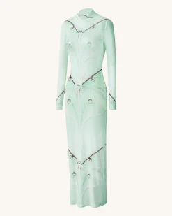 Moth Sheer Mesh Gown - Green/Beige