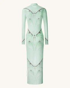 Moth Sheer Mesh Gown - Green/Beige