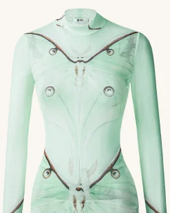 Moth Sheer Mesh Gown - Green/Beige