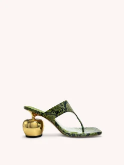 Naomi Snakeskin Heeled Flip Flops - Green