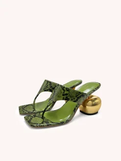 Naomi Snakeskin Heeled Flip Flops - Green