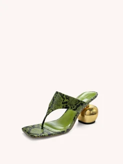 Naomi Snakeskin Heeled Flip Flops - Green