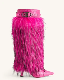 Nico Faux Fur Studded Boot - Bright Pink