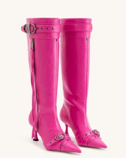 Nico Faux Fur Studded Boot - Bright Pink