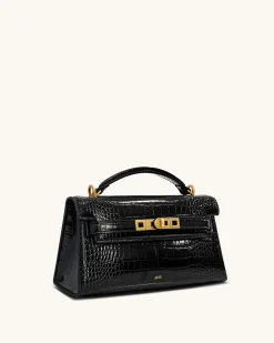 Noor Top Handle Bag - Black Croc