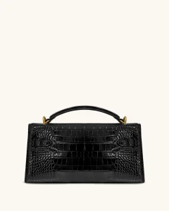 Noor Top Handle Bag - Black Croc