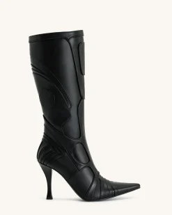 Odette Futuristic Heeled Bike Boots - Black