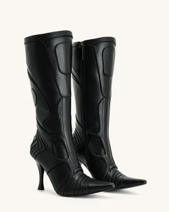 Odette Futuristic Heeled Bike Boots - Black