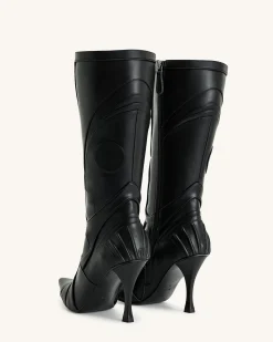 Odette Futuristic Heeled Bike Boots - Black