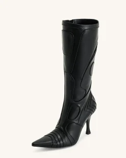 Odette Futuristic Heeled Bike Boots - Black