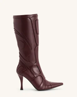 Odette Futuristic Heeled Bike Boots - Burgundy
