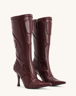 Odette Futuristic Heeled Bike Boots - Burgundy