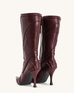 Odette Futuristic Heeled Bike Boots - Burgundy