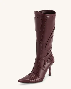 Odette Futuristic Heeled Bike Boots - Burgundy