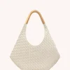 Olivia Hand-Woven Metal Handle Hobo Bag - White