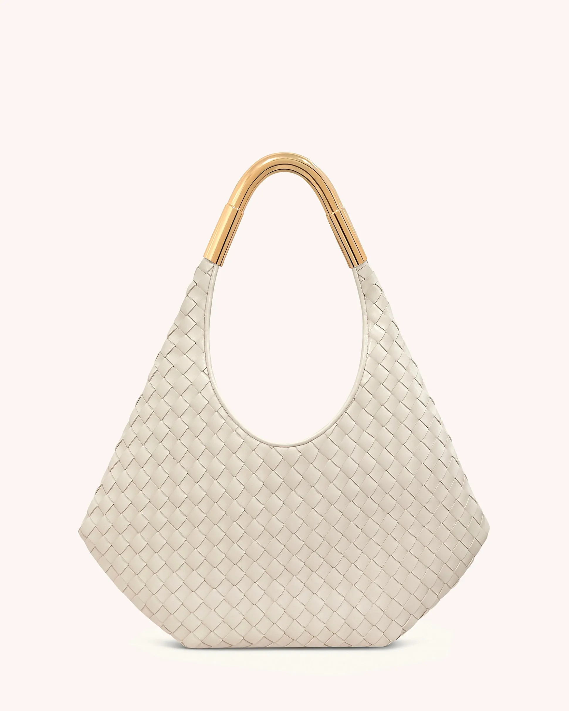 Olivia Hand-Woven Metal Handle Hobo Bag - White