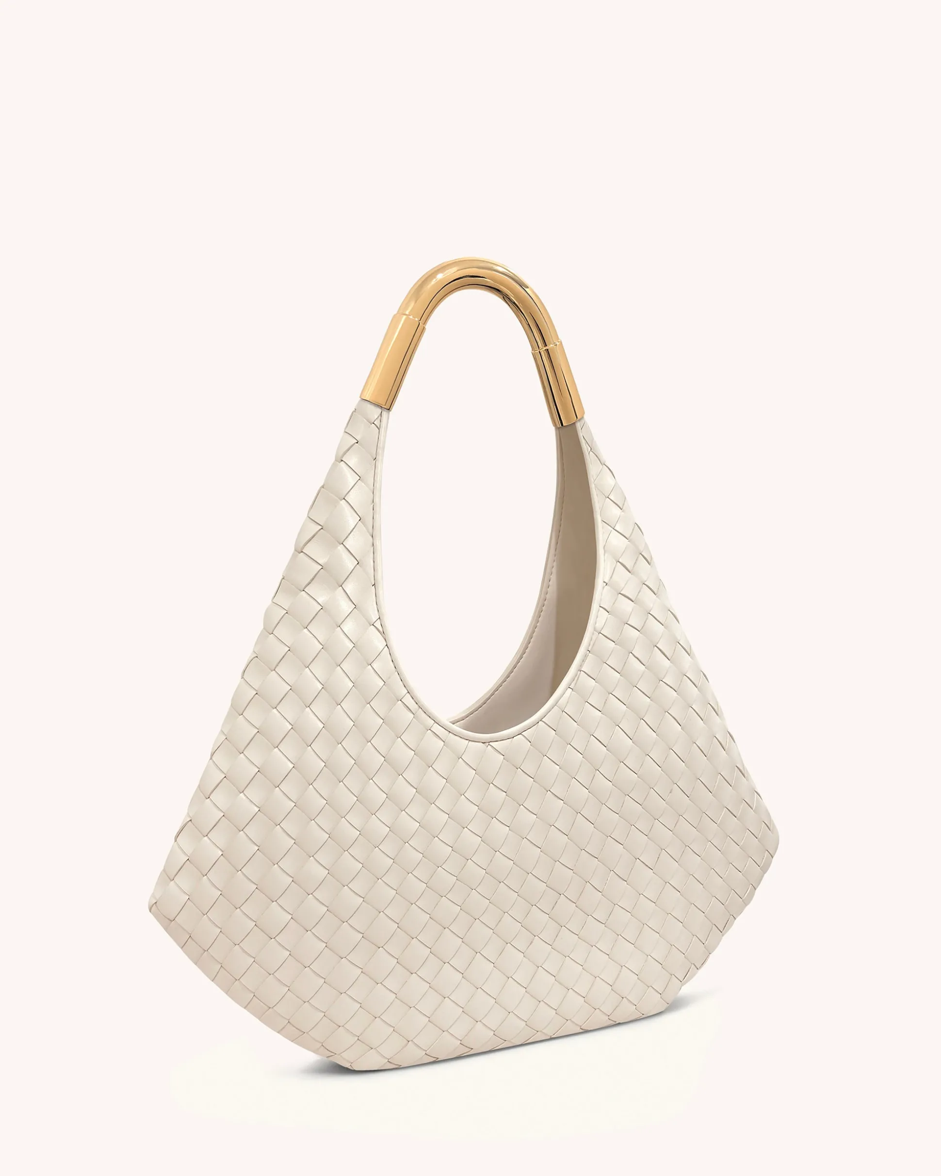 Olivia Hand-Woven Metal Handle Hobo Bag - White