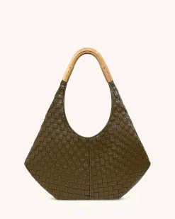 Olivia Hand-Woven Metal Handle Hobo Bag - Olive Green