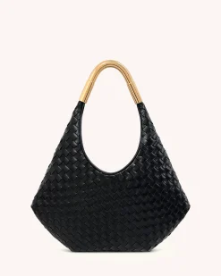 Olivia Hand-Woven Metal Handle Hobo Bag - Black