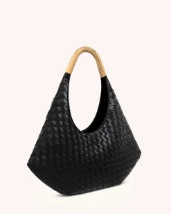 Olivia Hand-Woven Metal Handle Hobo Bag - Black