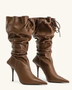 Olivia Leather High Heel Boots - Brown