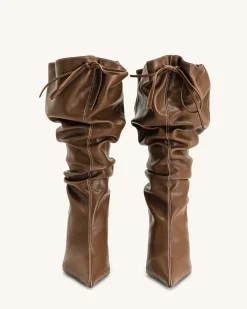 Olivia Leather High Heel Boots - Brown