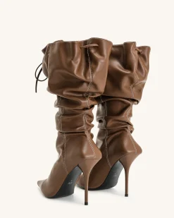 Olivia Leather High Heel Boots - Brown