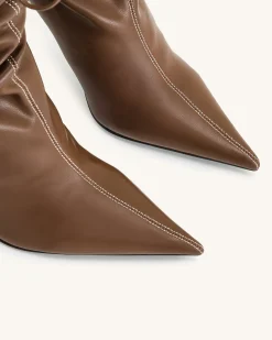 Olivia Leather High Heel Boots - Brown