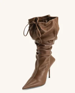 Olivia Leather High Heel Boots - Brown