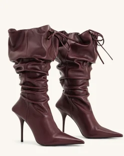 Olivia Leather High Heel Boots - Burgundy