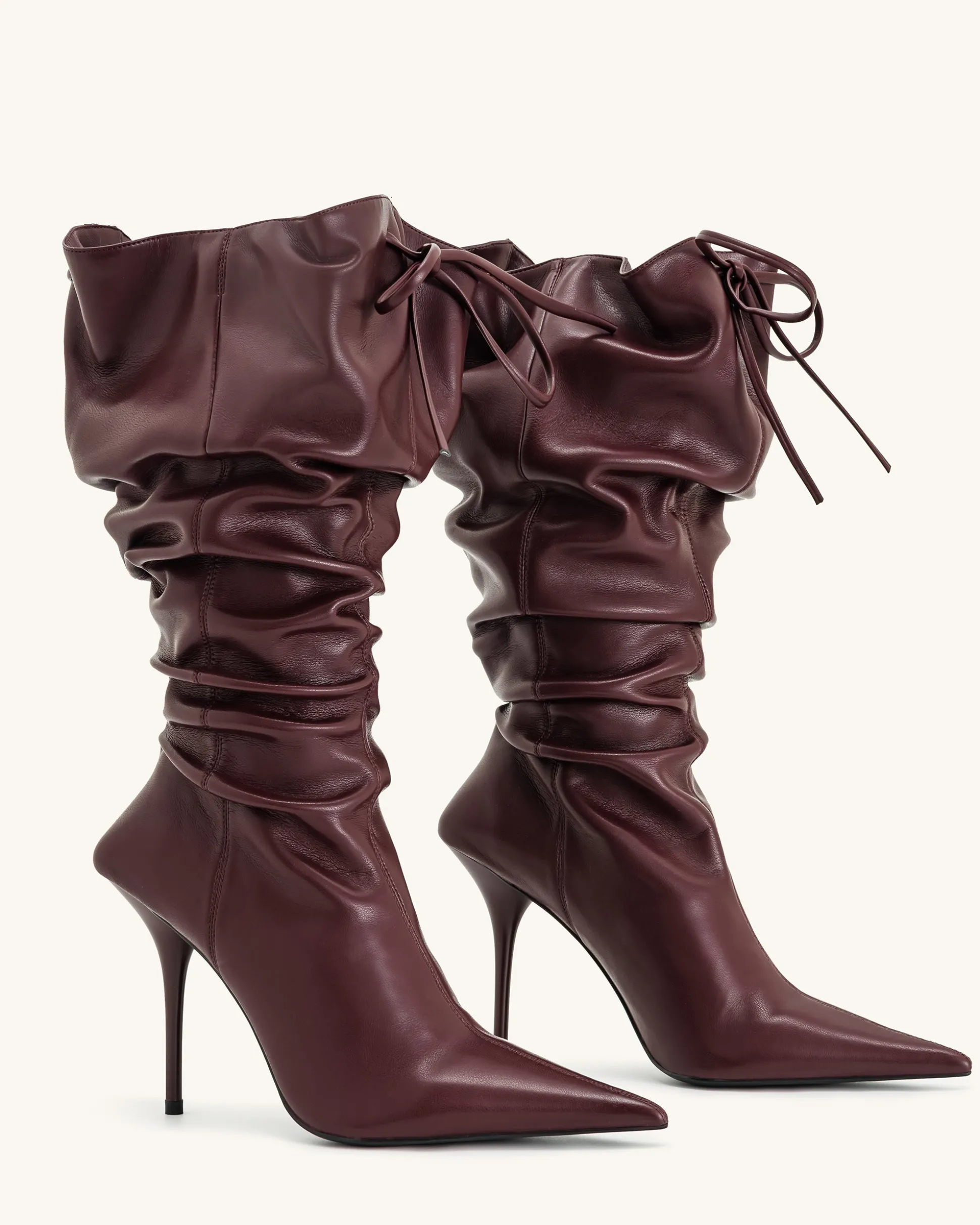 Olivia Leather High Heel Boots - Burgundy
