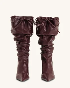 Olivia Leather High Heel Boots - Burgundy