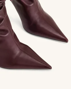 Olivia Leather High Heel Boots - Burgundy