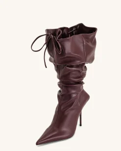 Olivia Leather High Heel Boots - Burgundy