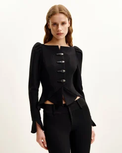 Olivia Puff Shoulder Blazer - Black