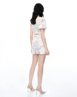 Ophelia One-shoulder Embroidered Iace Dress Suit - White