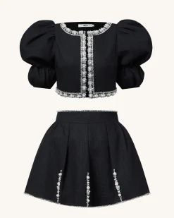 Pearl-Embellished Tweed Set - Black