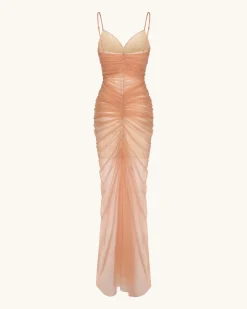 Piper Draped Mesh Evening Gown - Cinnamon