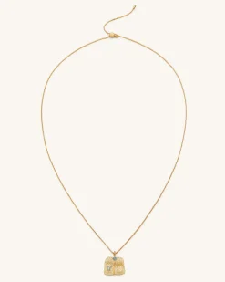 Plantain Fan Pendant Necklace - 18ct Gold Plated & Sea Blue Zircon & G