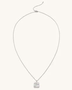 Plantain Fan Pendant Necklace - 18ct White Gold Plated & White Zircon