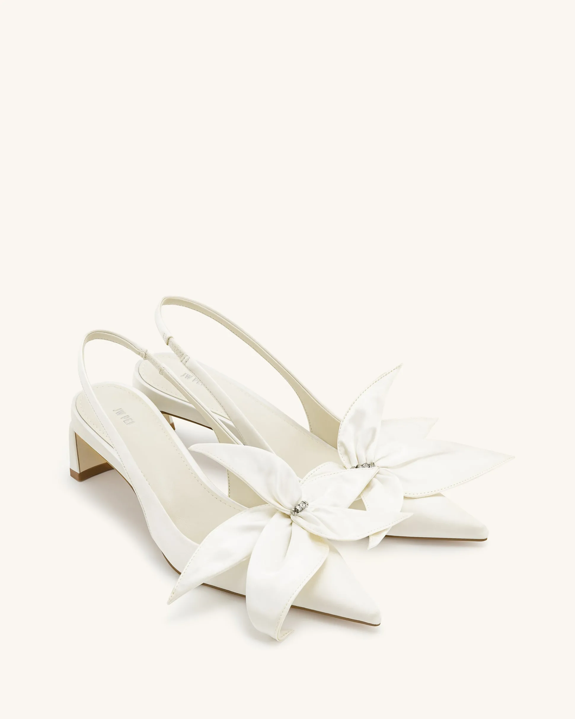 Queena Floral Appliques Slingback Pumps - Ivory White