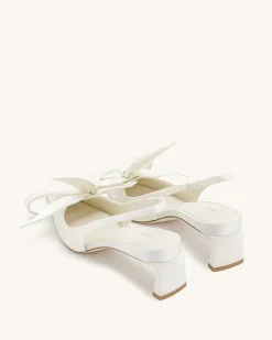 Queena Floral Appliques Slingback Pumps - Ivory White