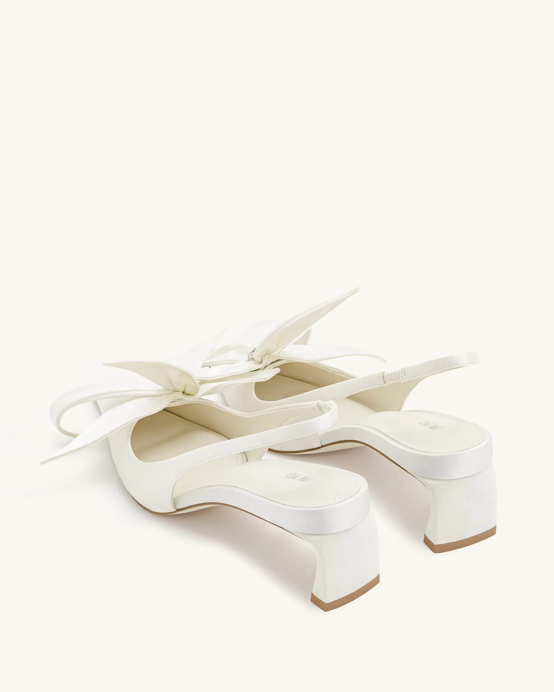 Queena Floral Appliques Slingback Pumps - Ivory White