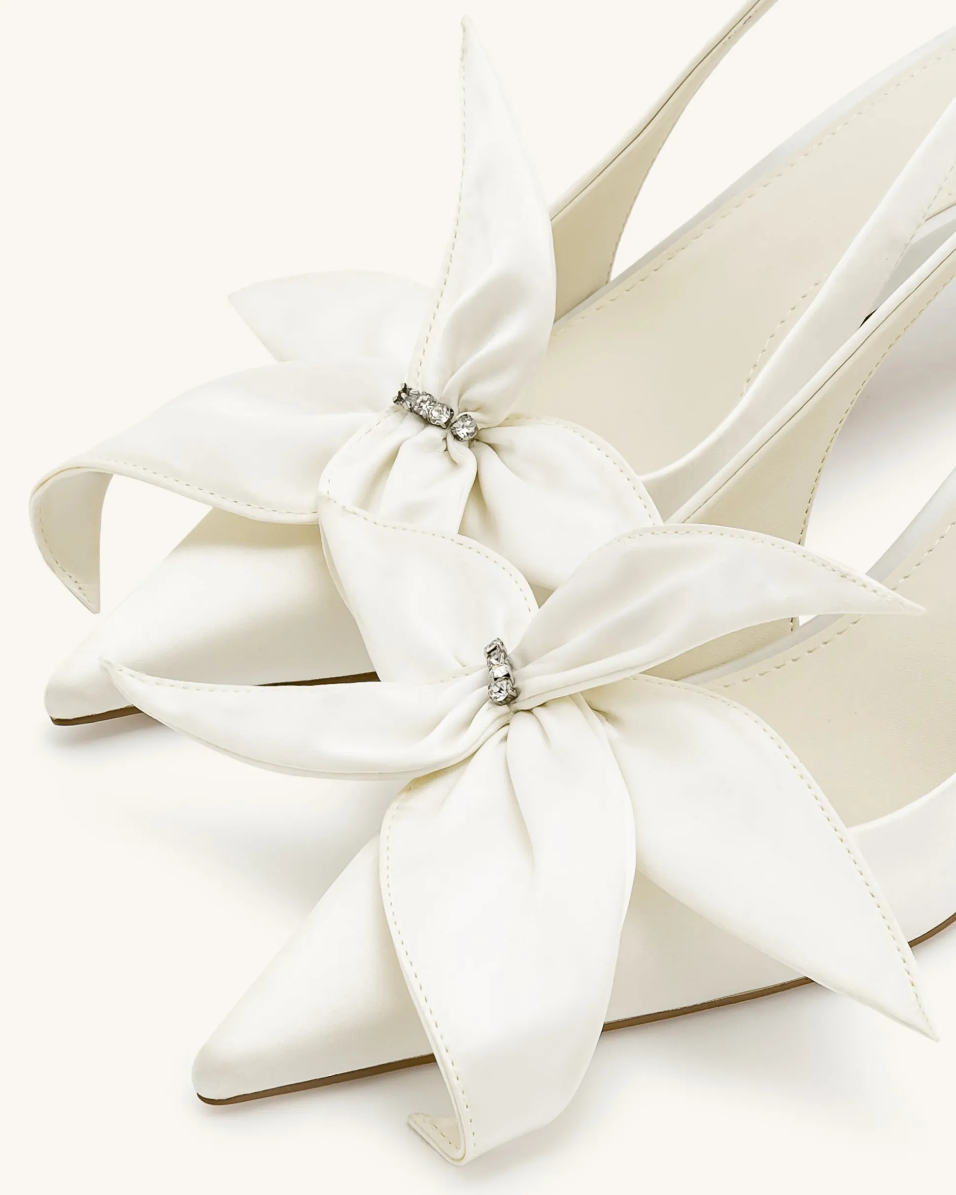Queena Floral Appliques Slingback Pumps - Ivory White
