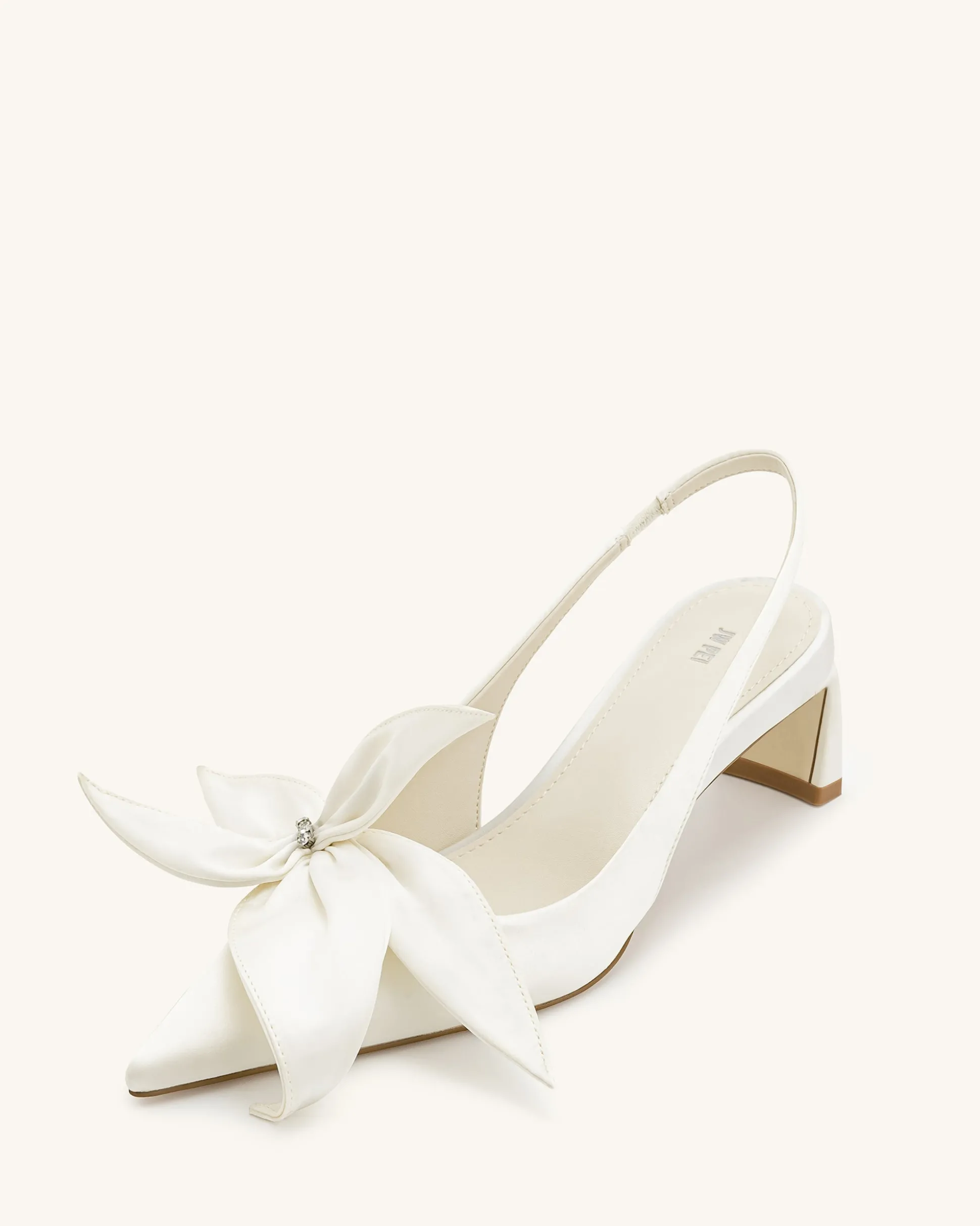 Queena Floral Appliques Slingback Pumps - Ivory White