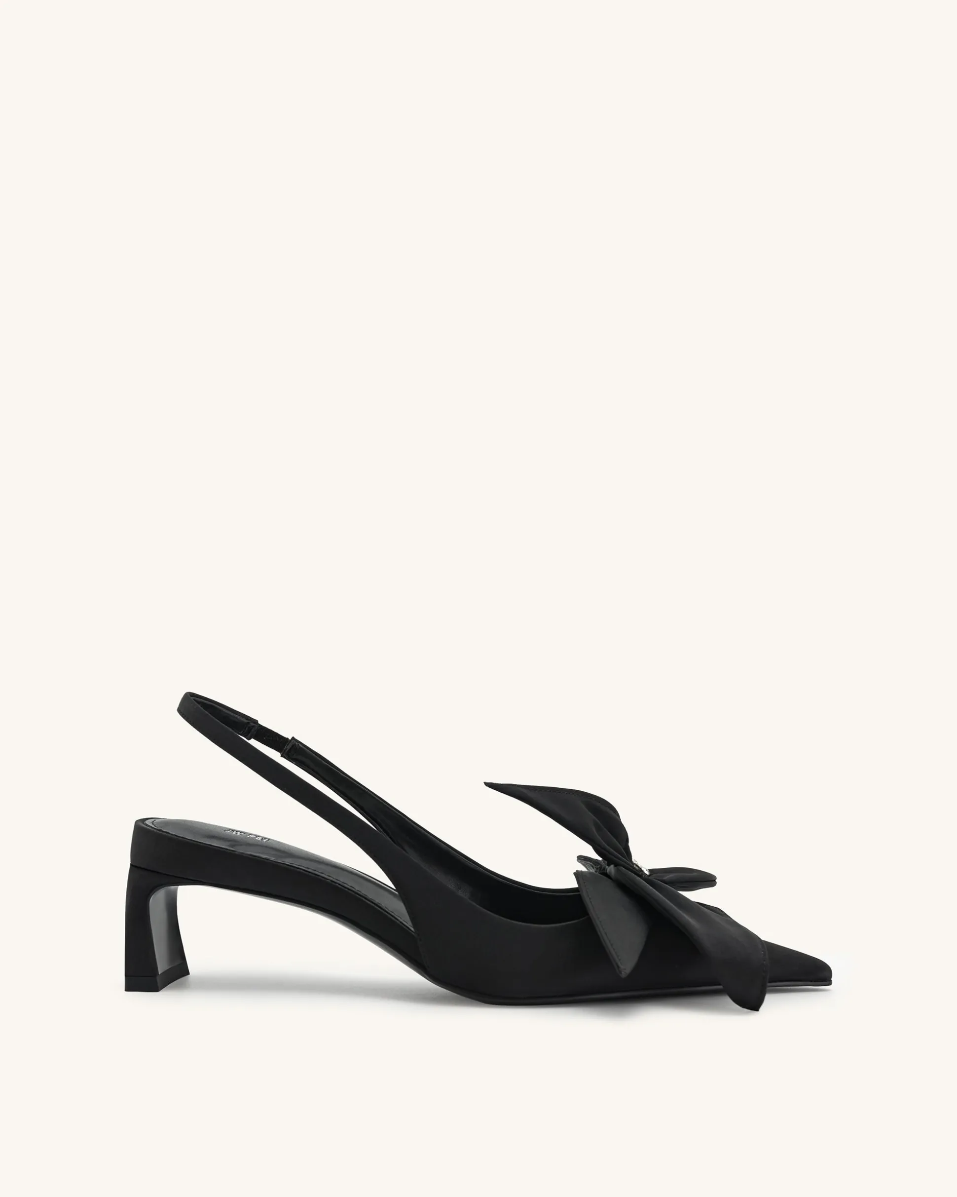 Queena Floral Appliques Slingback Pumps - Black
